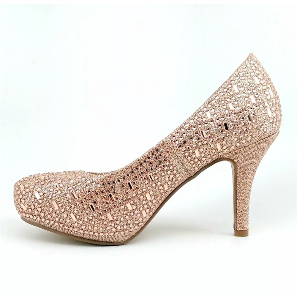 Rosegold Rhinestone Round Heel - Picture 3 of 5